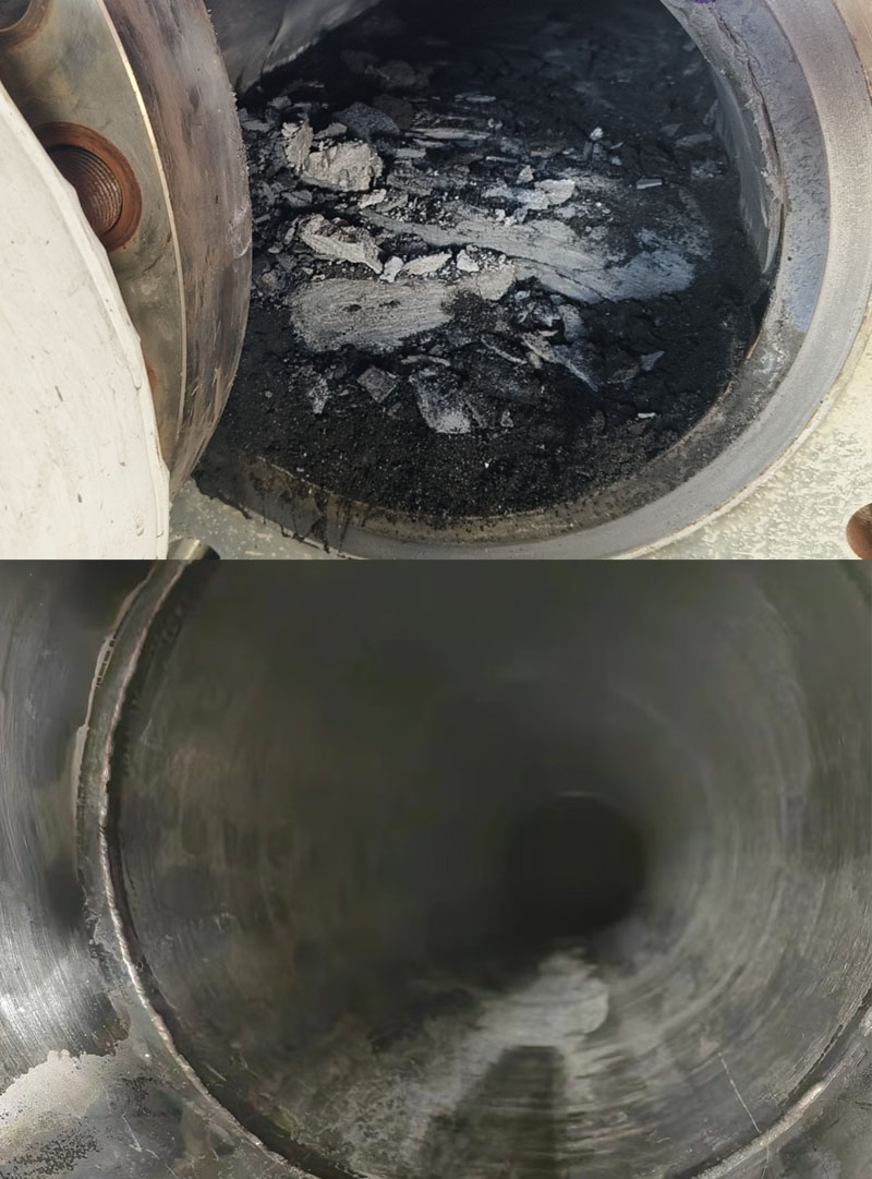 氣化爐五樓排黑管線清洗對比